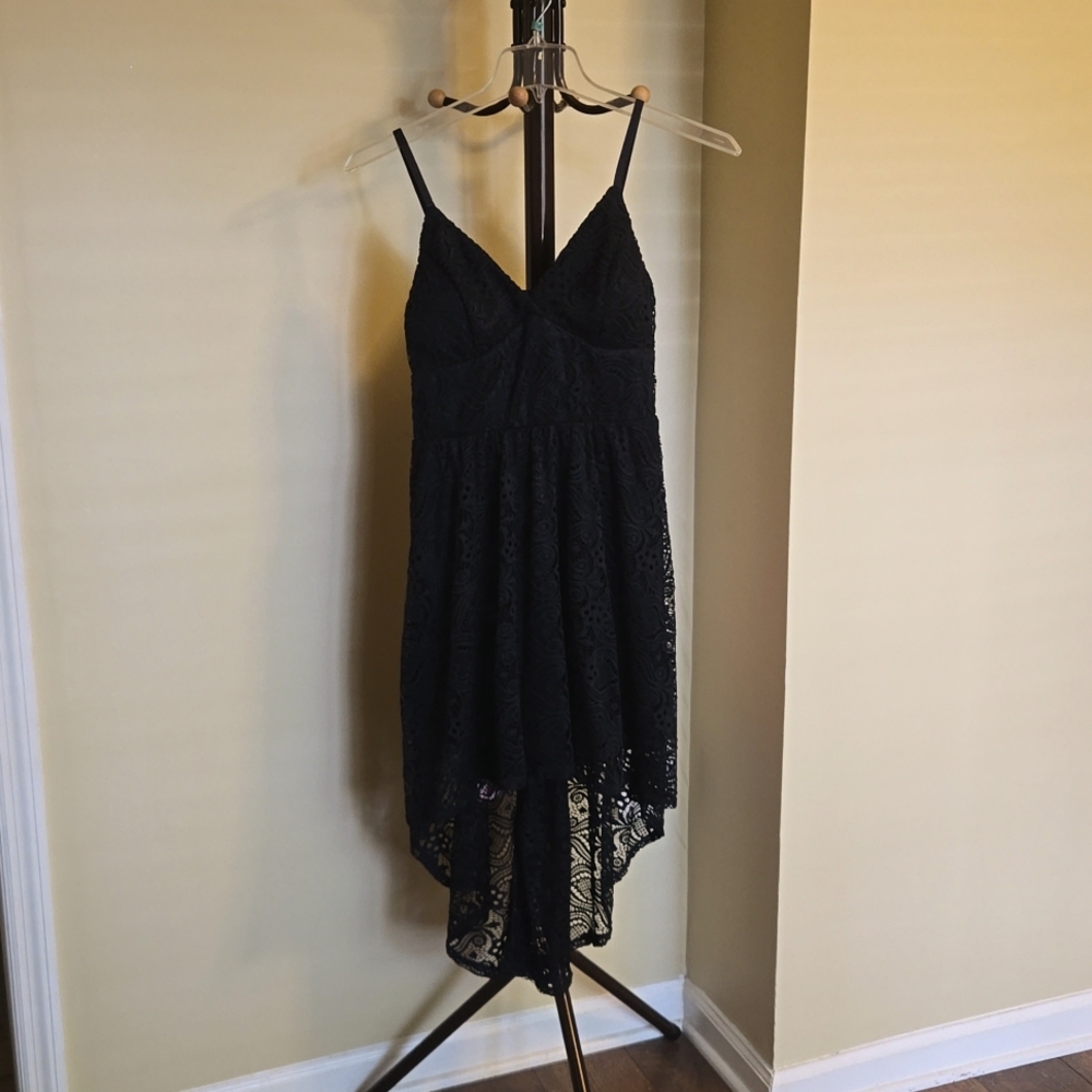 Black Lacy Dress with High/Low Hem Line.  Sz M.